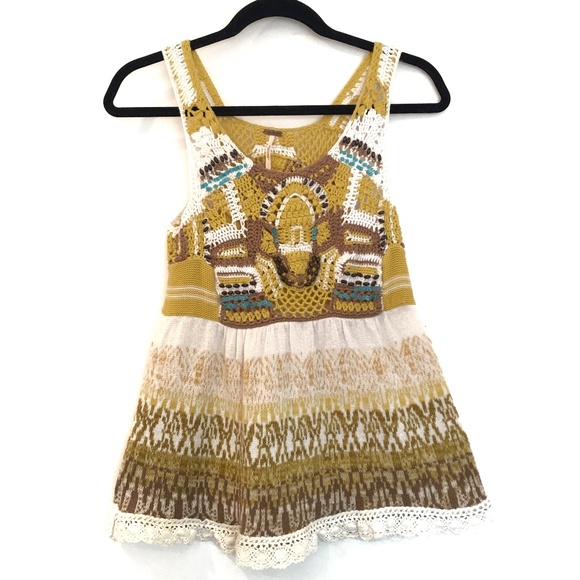 Free People Tops - [FREE PEOPLE] Crochet Knit Beaded Lace Tank Top XS